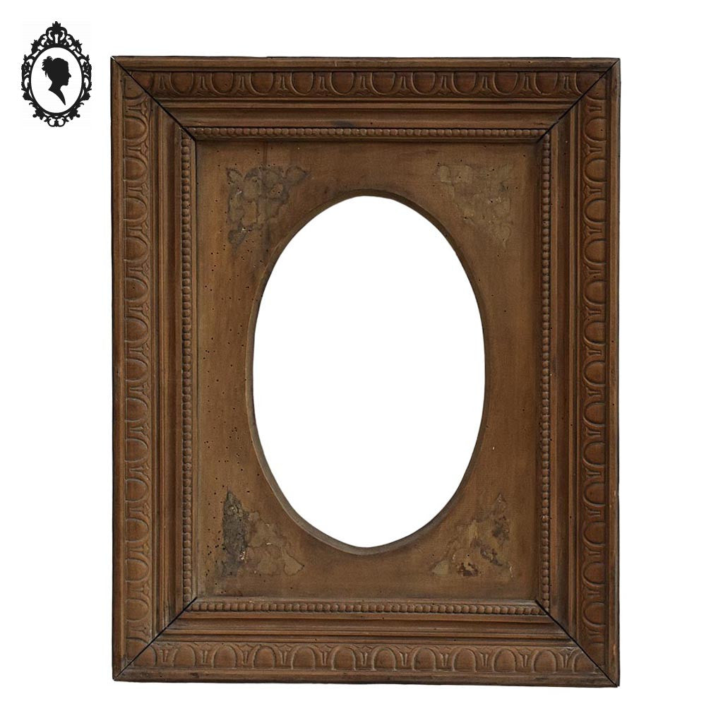 Grand cadre rectangulaire intérieur ovale bois sculpté vide 53 x 65 cm ancien