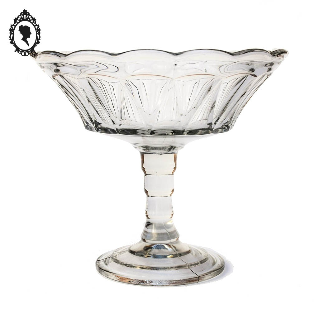 Grand compotier coupelle coupe serviteur plat creux sur pied verre moulé rond H 23 cm