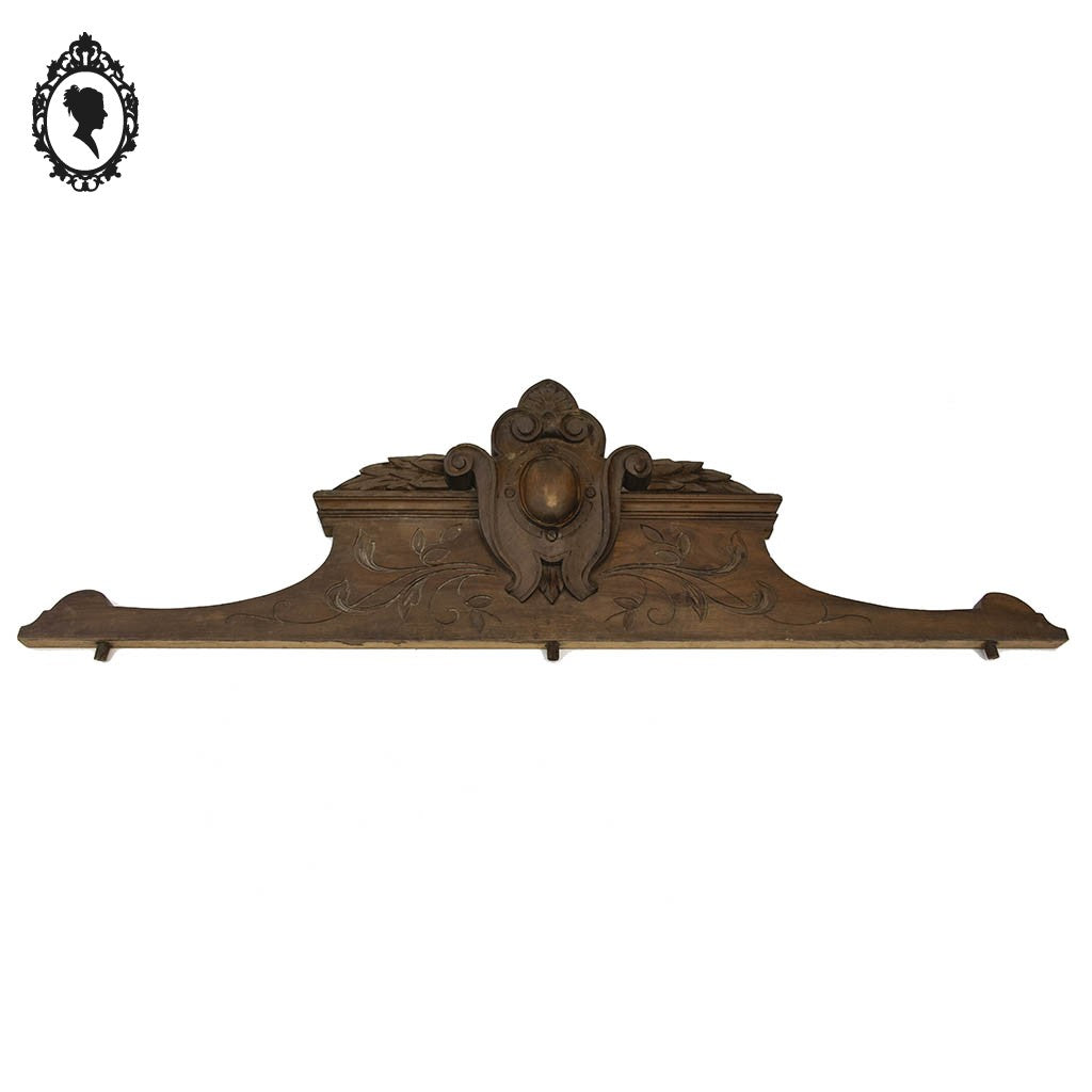Grand long fronton d’armoire ou lit en bois sculpté 104 cm ancien vintage