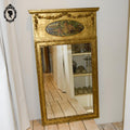 Grand miroir trumeau bois doré ancien fronton sculpté fleuri peinture romantique h 135 cm