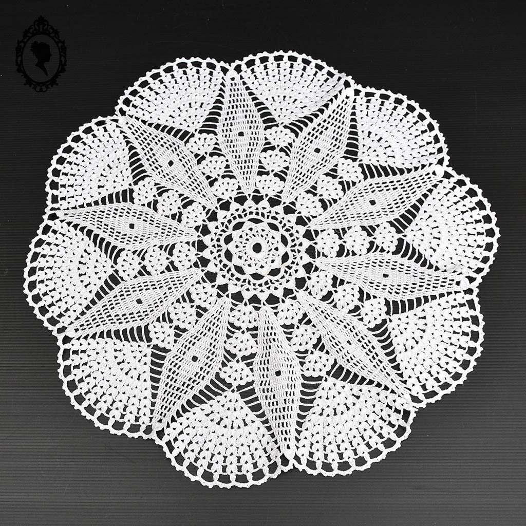 Grand napperon ajouré fleur rond crochet blanc D 60 cm losange ancien vintage 5