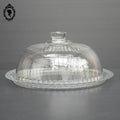 Grande cloche à fromage transparente en verre blanc avec son assiette plateau vintage