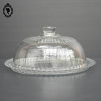 Grande cloche à fromage transparente en verre blanc avec son assiette plateau vintage