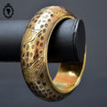 Gros bracelet Indien jonc large bombé laiton doré marron martelé vintage