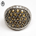 Grosse bague en argent et pierre strass beige style boule T 54