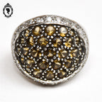 Grosse bague en argent et pierre strass beige style boule T 54