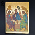 Icône sur bois scène religieuse dorée à la feuille La Sainte Trinité