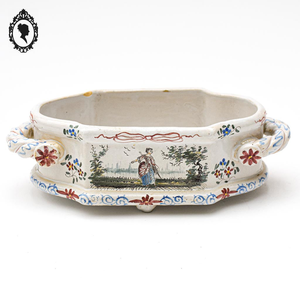 Jardinière ou plat trépied faïence Aprey ancien XIXe siècle