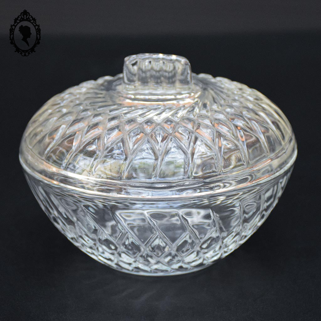 Jolie bonbonnière ronde verre blanc à relief vintage