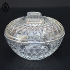 Jolie bonbonnière ronde verre blanc à relief vintage