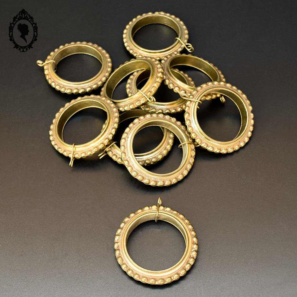 Lot 10 anneaux en bronze plein D 7,5 cm rang de perles accessoire pour rideau ancien