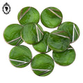 Lot 10 gros boutons en verre vert et liseré argenté vintage D 3,1 cm