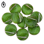 Lot 10 gros boutons en verre vert et liseré argenté vintage D 3,1 cm