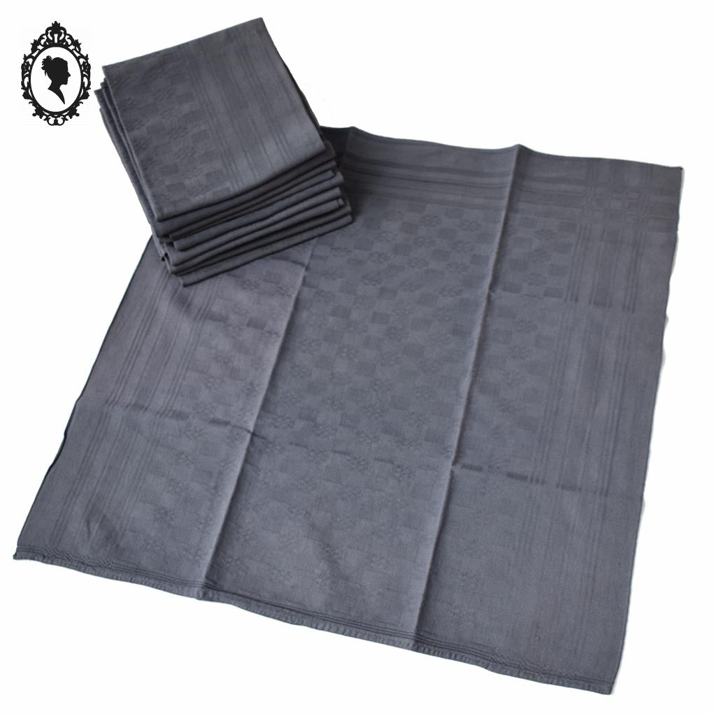 Lot 10 serviettes de table damassées ou torchons gris linge ancien 58 x 65 cm