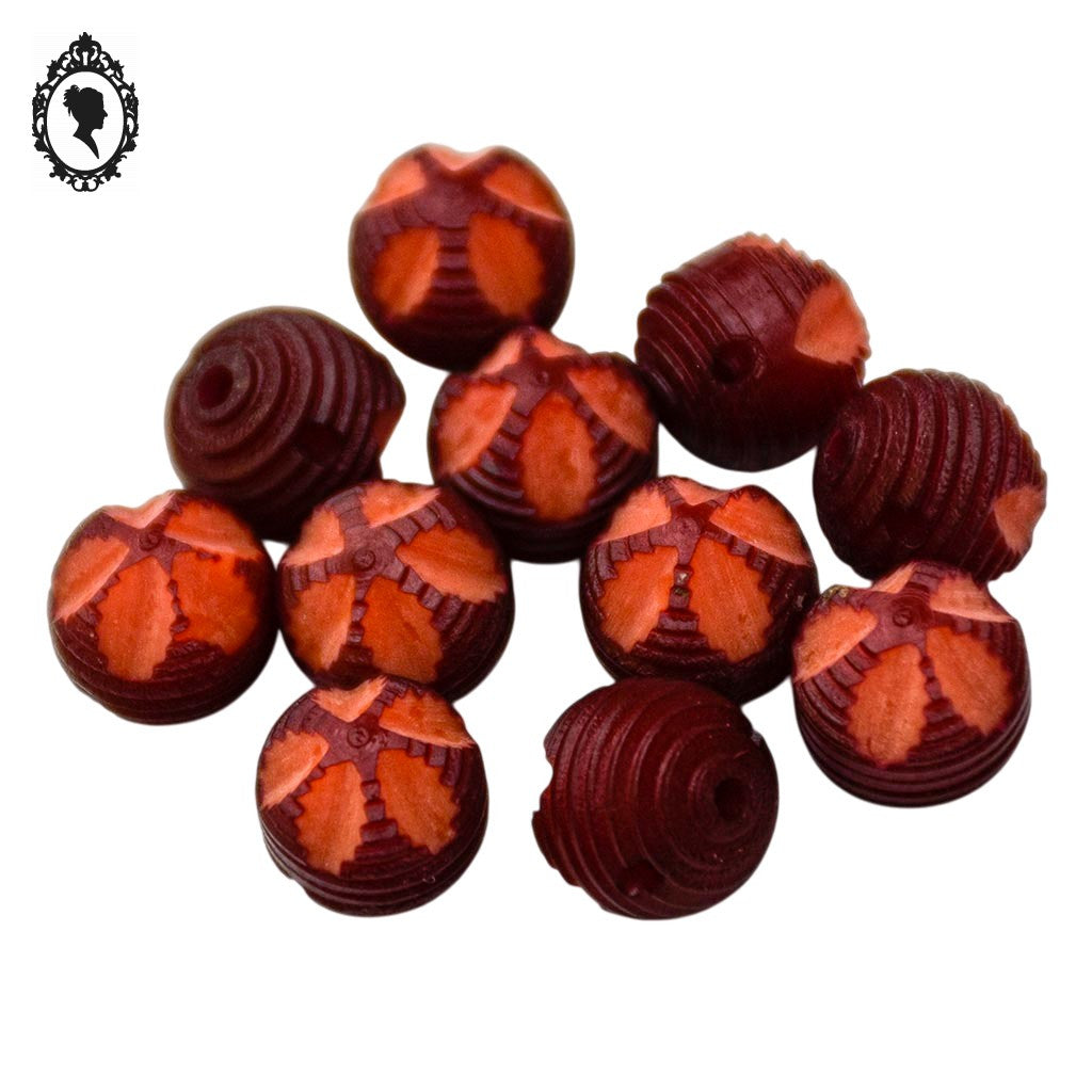Lot 11 boutons boule rouge vermillon plastique vintage D 1 cm