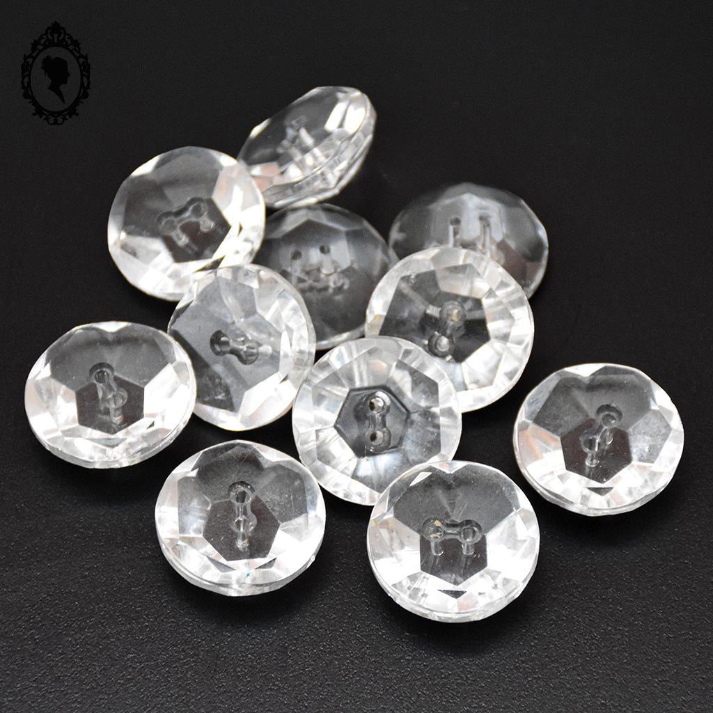 Lot 11 boutons diamant verre blanc transparent facetté D 2,3 cm 23 mm anciens
