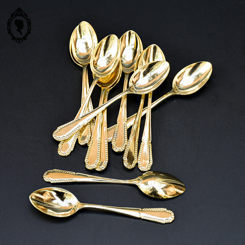 Lot 12 couverts petites cuillères métal or doré rang de perles vintage