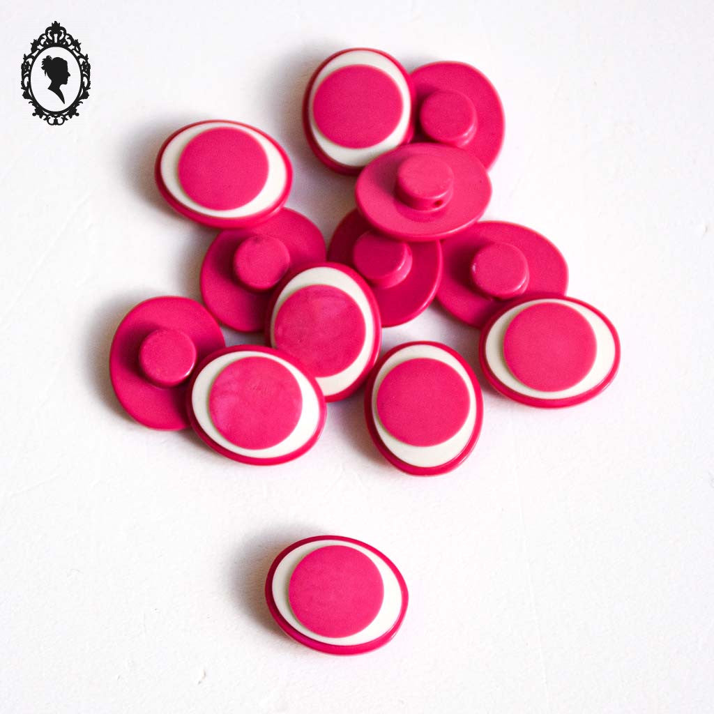 Lot 13 petits boutons enfant plats ovales œil rose et blanc vintage