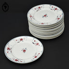 Lot 16 assiettes à dessert plates fleur rose bleue gris Moulin des loups vintage
