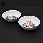 Lot 2 bols calottes rond fleuri en tôle fer émaillé vintage rétro D 14 cm