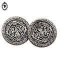 Lot 2 boutons gris argenté à queue métal arabesque noire D 2,8 cm vintage