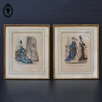 Lot 2 cadres le journal des Dames mode robes anciennes eaux fortes H 40 cm