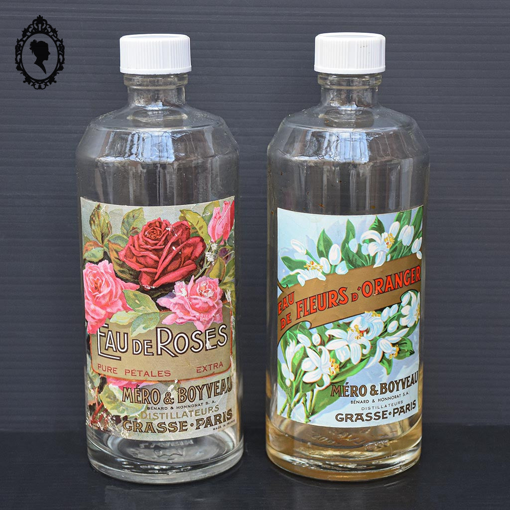 Lot 2 flacons collections Mero Boyveau L Warin eau de fleurs d’oranger et roses vides anciens