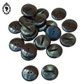 Lot 24 gros boutons ronds plats en plastique vert et liseré paillette vintage D 2,7 cm