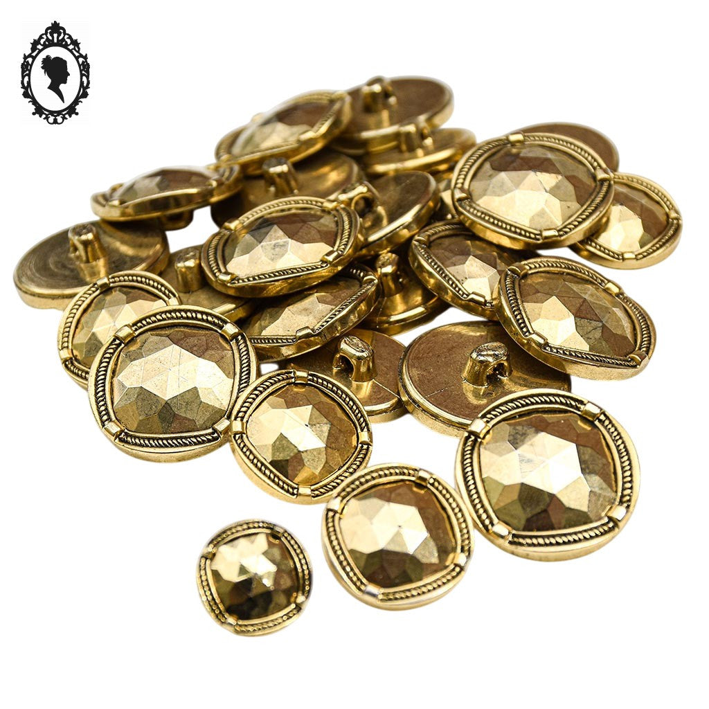 Lot 25 boutons dorés effet facetté à queue plastique D 2,5 cm