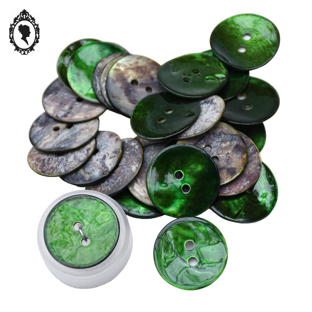 Lot 30 boutons verts en nacre rond ancien vintage D 2,2 cm 22 mm