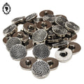 Lot 33 boutons gris argenté à queue plastique strié noir D 1,8 cm
