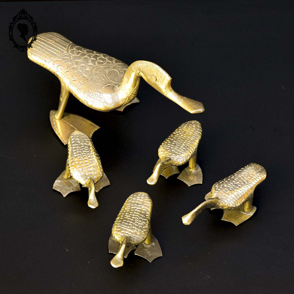 Lot 5 statues figurines canard et canetons dorés en laiton ou bronze vintage