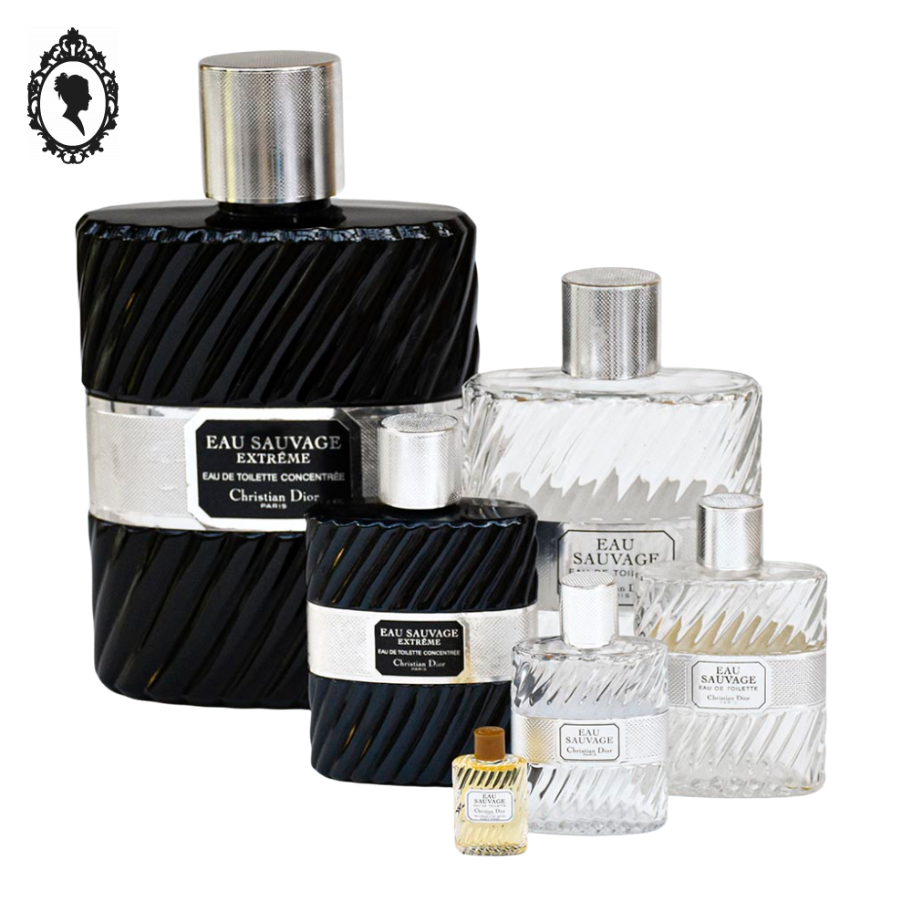 Lot 6 Flacons géant à miniature factices en cascade Dummy Parfum Eau sauvage de Dior objet de collection de Vitrine parfumerie