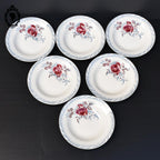 Lot 6 assiettes creuses fleur rose bleue LOT Digoin Sarreguemines vintage