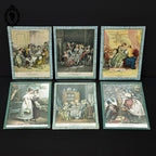 Lot 6 illustrations gravures litho sous verre anciennes XIX e H 18 x 13 cm