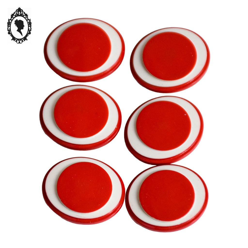 Lot 6 petits boutons enfant plats ovales œil rouge et blanc vintage