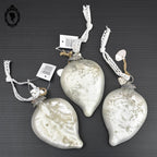 Lot de 3 boules de noël feuille en verre argent blanc mercurisé shabby chic