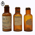 Lot de 3 flacons pots apothicaire ambrés ancien vintage