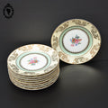 Lot service 9 assiettes à dessert fleuries beige vert U C Limoges vintage