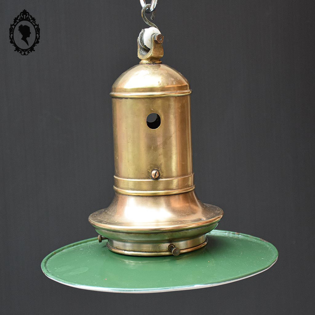 Lustre industriel lampe suspension indus abat jour émaillé et laiton vintage