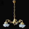 Lustre plafonnier bronze chimères 3 lumières 3 roses pâte de verre blanc doré ancien