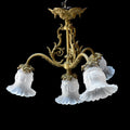 Lustre plafonnier bronze doré Napoléon III 4 lumières tulipes blanches ancien