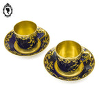 Magnifiques 2 Tasses et sous tasses porcelaine bleu cobalt Bac Limoges France