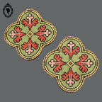 Médaillons écussons broderie tapisserie religieuse ancienne ornement liturgique croix H 15 cm