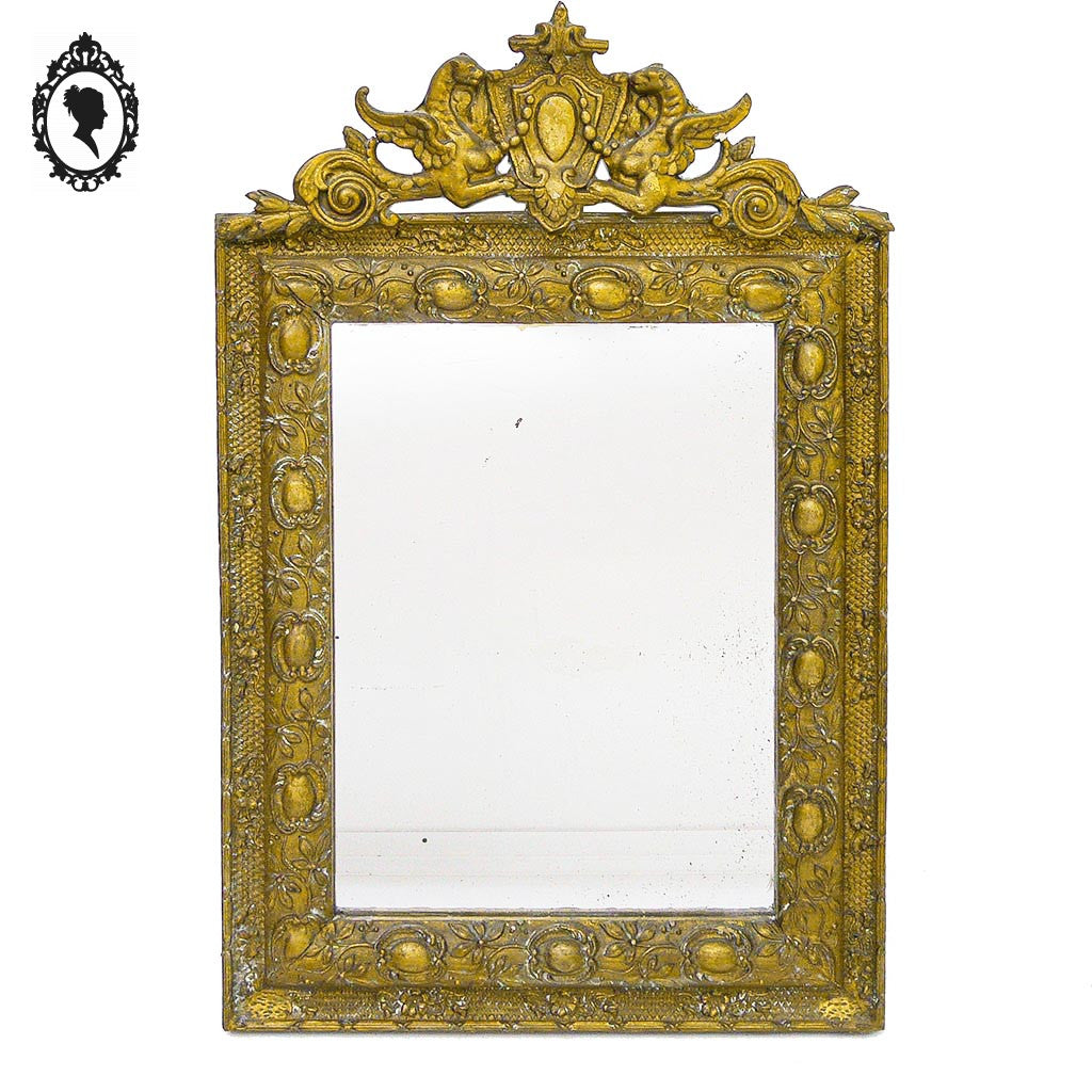 Miroir ancien avec fronton chimère phénix doré style Régence ou Napoléon 3 H 60 cm