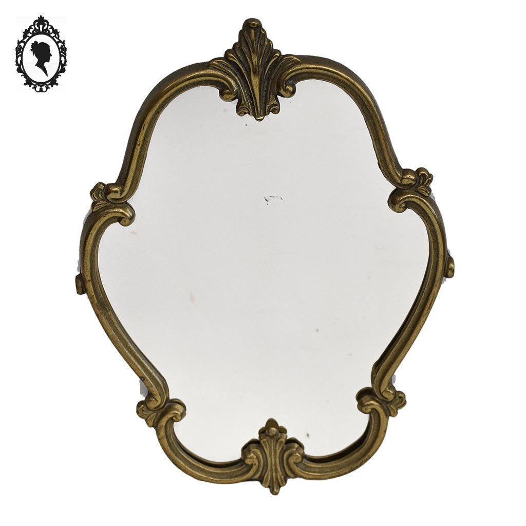 Miroir glace en bronze doré arabesque baroque mural H 36 cm vintage