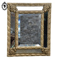 Miroir mural à parclose métal repoussé doré ancien Napoléon III H 47 cm