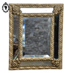 Miroir mural à parclose métal repoussé doré ancien Napoléon III H 47 cm