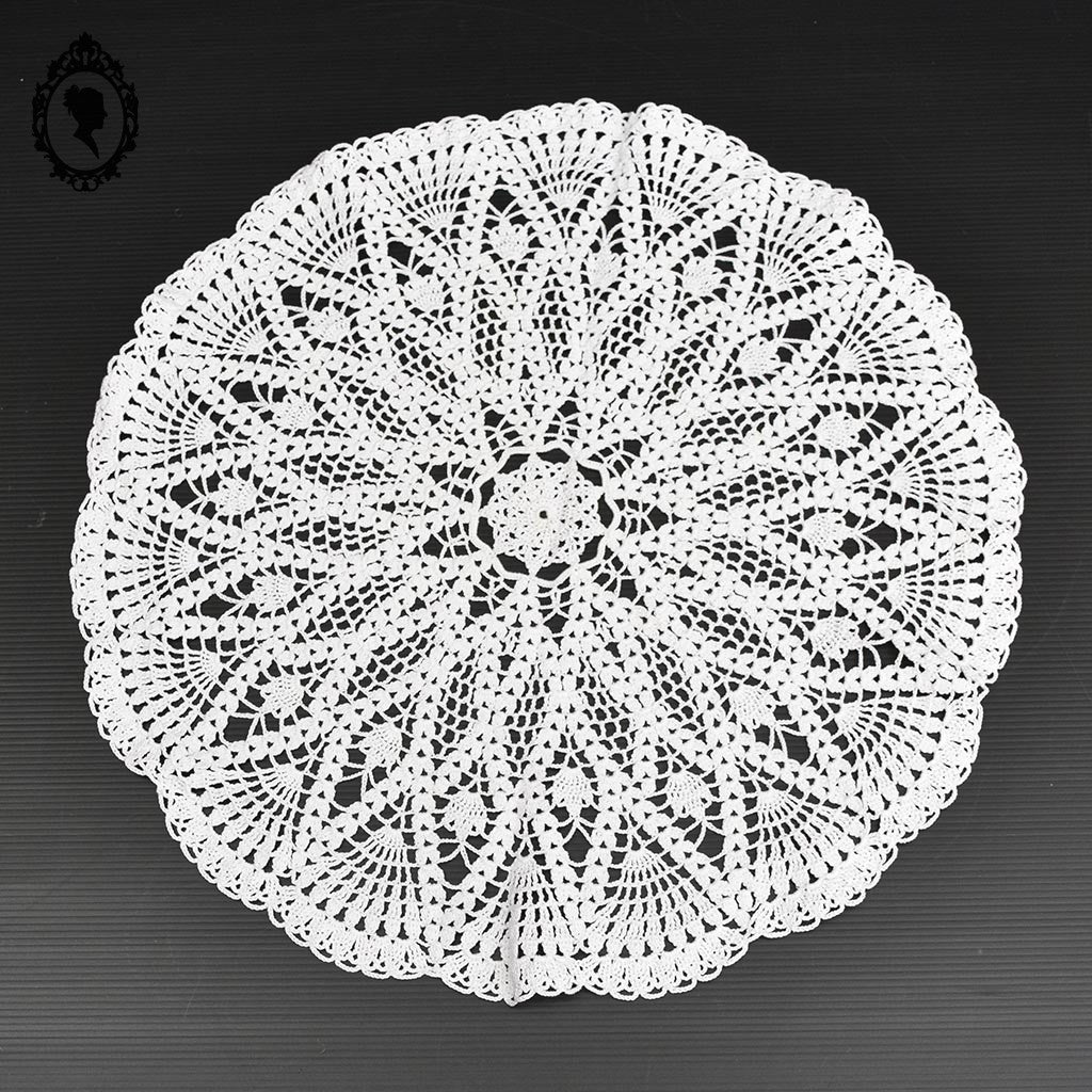 Napperon ajouré fleur rond crochet blanc D 54 cm losange art déco ancien vintage