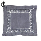 Napperon brodé lin gris carré 26 cm jours échelle et faisceaux fait main vintage